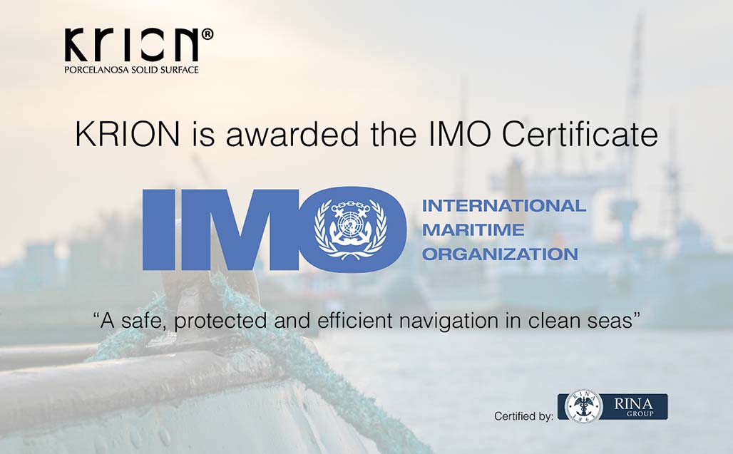 KRION successfully passes the rigorous testing for IMO Certification (International Maritime Organization) SOLID SURFACE
