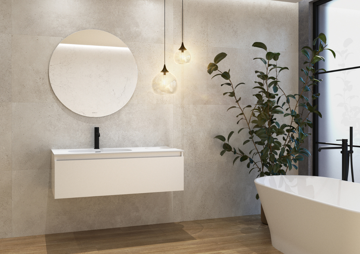 encimeras y muebles de baño blancos Krion