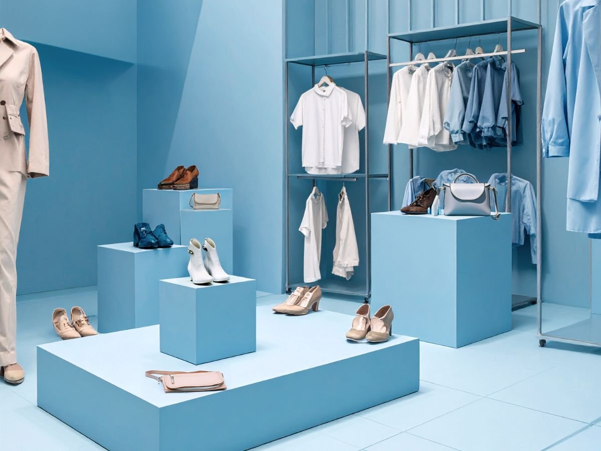 Commercial interior in blue tones that enhance the perception of space and brightness