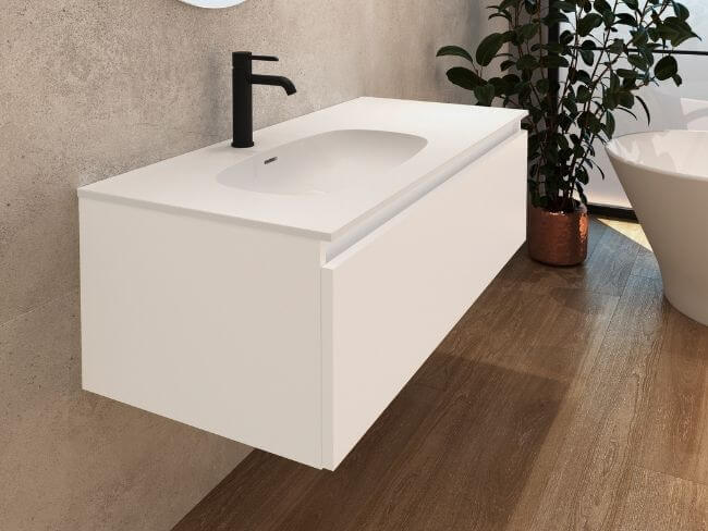 lavabo en ba&ntilde;o minimalista smart krion