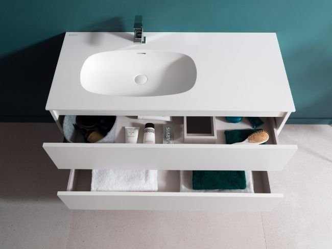 muebles de ba&ntilde;o blanco Krion